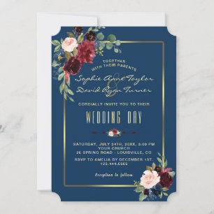 Trouw Charm Burgundy Navy Bloem Gouden Frame Kaart