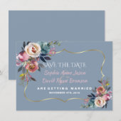 Trouw Charm Dusty Blue Misty Rose Goud Save The Date (Voorkant / Achterkant)
