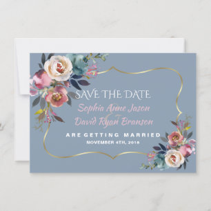 Trouw Charm Dusty Blue Misty Rose Goud Save The Date