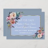 Trouw Charm Dusty Blue Misty  Rose Gouden Frame Save The Date (Voorkant / Achterkant)