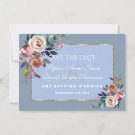 Trouw Charm Dusty Blue Misty  Rose Gouden Frame Save The Date