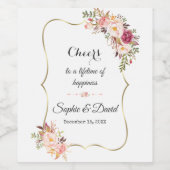 Trouw Charm Gold Blush Roze Bloem Wijn Etiket (Enkel label)