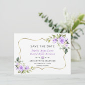 Trouw Charm Lavendel Bloemen Gouden Frame Save The Date (Staand voorkant)