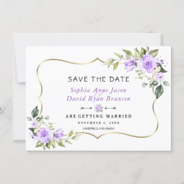 Trouw Charm Lavendel Bloemen Gouden Frame Save The Date