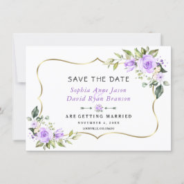 Trouw Charm Lavendel Bloemen Gouden Lijst Save The Date