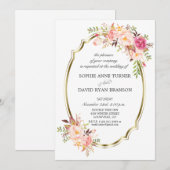 Trouw Charm Pink Blush Bloem Goud Frame Kaart (Voorkant / Achterkant)