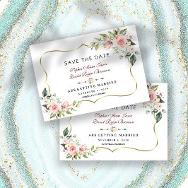Trouw Charm Pink Blush Bloemen Gouden Frame Save The Date