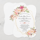 Trouw Charm Pink Blush Bloemen Gouden Lijst Kaart (Voorkant / Achterkant)