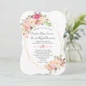 Trouw Charm Pink Blush Bloemen Gouden Lijst Kaart (Staand voorkant)