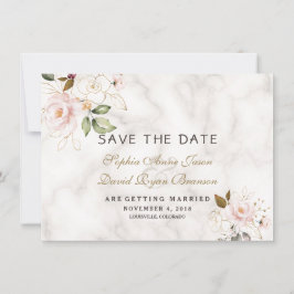 Trouw Charm Pink Blush Goud Bloem Marmer Save The Date
