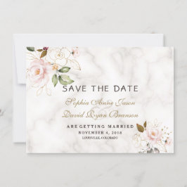 Trouw Charm Pink Blush Goud Bloem Marmer Save The Date