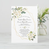 Trouw Charm White Crème Bloemen Gouden Frame Kaart (Staand voorkant)