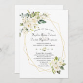 Trouw Charm White Crème Bloemen Gouden Frame Kaart (Voorkant / Achterkant)