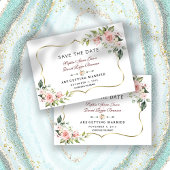 Trouw Charmant Roze Blush Bloemen Gouden Lijst Save The Date