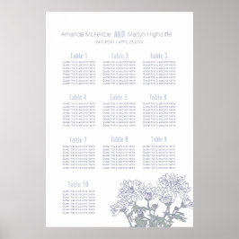 Trouw chrysant witte getekende kunst tafelplan poster