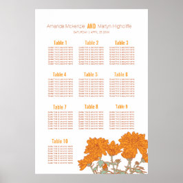 Trouw chrysanthemum oranje bloem kunst tafelplan poster