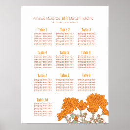 Trouw chrysanthemum oranje bloem kunst tafelplan poster