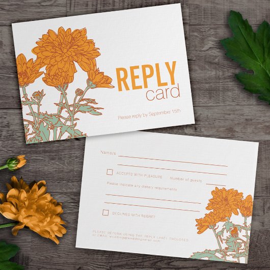 Trouw chrysanthemum oranje herfst bruiloft rsvp kaart