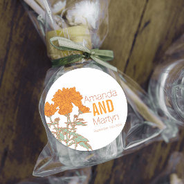 Trouw chrysanthemum oranje herfst trouwkaarten ronde sticker