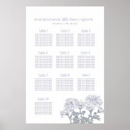 Trouw chrysanthemum wit getekende kunst tafelplan poster