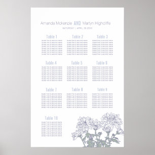 Trouw chrysanthemum wit getekende kunst tafelplan poster