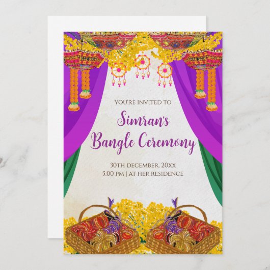 Trouw Chura uitnodiging & Bangle ceremonie uitnodi (Voorkant / Achterkant)