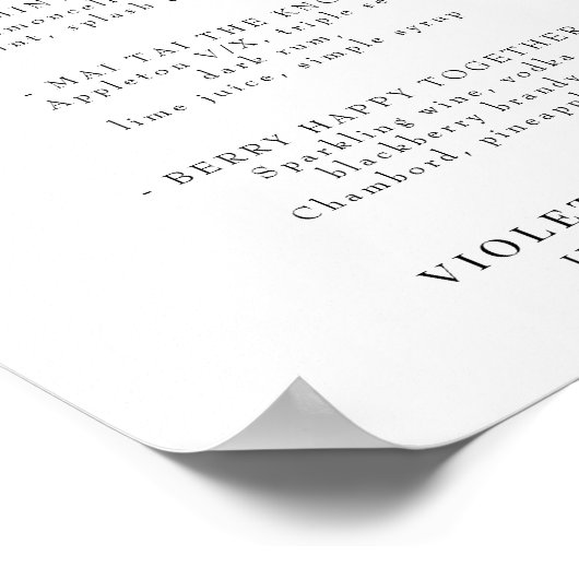 Trouw Cocktail- of Barmenu Elegant Verliefd en Dro Poster (Hoek)