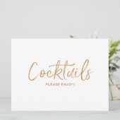 Trouw "Cocktails" Bord | Stijlvolle Gouden Roos Kaart (Staand voorkant)