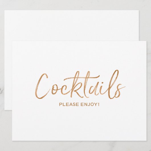 Trouw "Cocktails" Bord | Stijlvolle Gouden Roos Kaart (Voorkant / Achterkant)