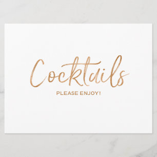 Trouw "Cocktails" Bord Stijlvolle Gouden Roos Kaart