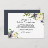 Trouw COVID-19 Veiligheid Navy & Wit Bloemmotief Informatiekaartje (Voorkant / Achterkant)