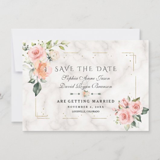 Trouw Cream Bloem Goud Glitter Marmer Save The Date (Voorkant)