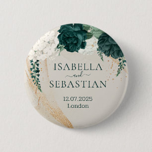Trouw Cream Salie Smaragdgroene Roos Bloem Ronde Button 5,7 Cm