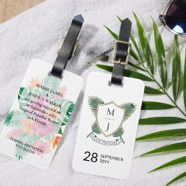 Trouw Crest Save the Date Palm en Hibiscus Bagagelabel