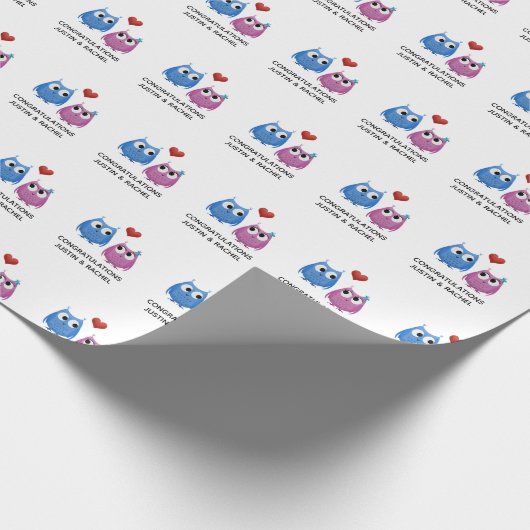 Trouw Cute Uil Koppel Bruid Bruidegom Naam Cadeaupapier (Hoek)