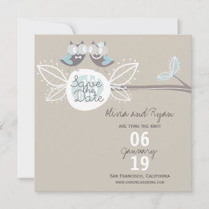 Trouw Cute Uilen Op Tak Foto Save The Date