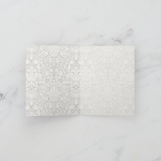 Trouw damast antiek wit trouw oud kant bedankkaart (Binnen)