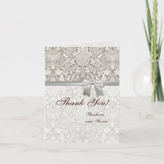 Trouw Damast Antiek Wit Trouw Oude Kant Bedankkaart (Voorkant)