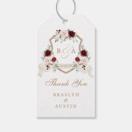 Trouw Dank Je Bloemige Roze Bourgondiër Kuif Cadeaulabel