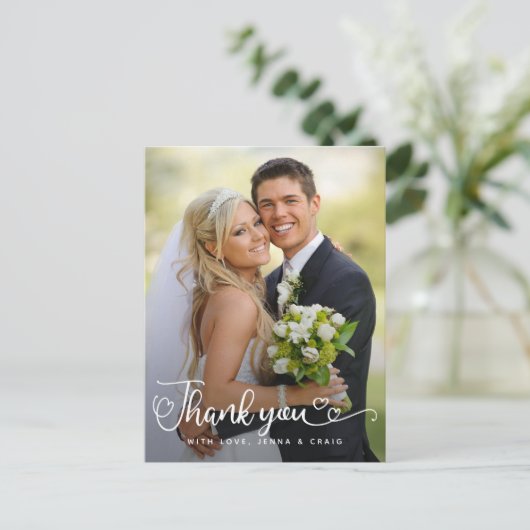 Trouw Dank Je | Handgeschreven Script Over Foto Briefkaart (Staand voorkant)