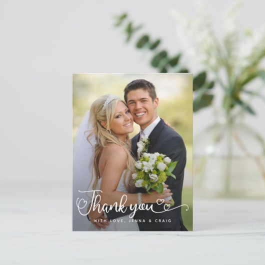 Trouw Dank Je | Handgeschreven Script Over Foto Briefkaart (Staand voorkant)