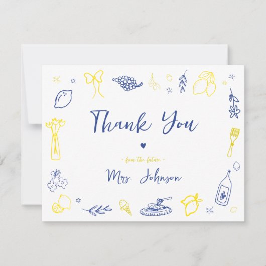 Trouw Dank je Handgetekende Italiaanse Bruids Show Bedankkaart (Voorkant)