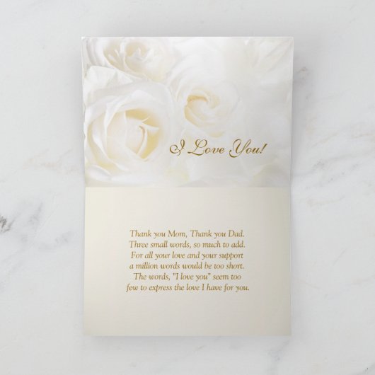Trouw Dank je Mam en Pap Kaart, witte rozen Bedankkaart (Binnen)