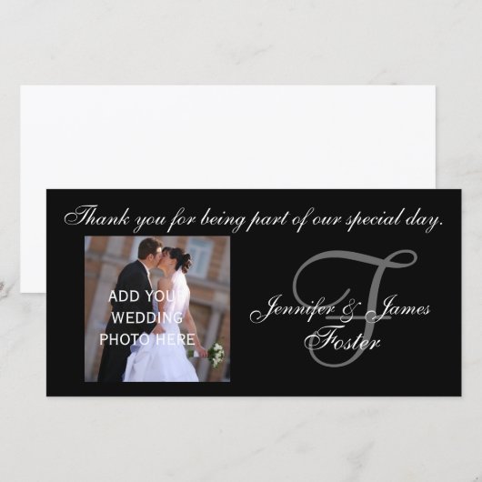 Trouw Dank Je Monogram F en Bericht Bedankkaart (Voorkant / Achterkant)