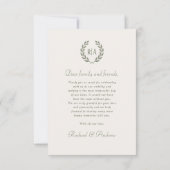 Trouw Dank Je Monogram Foto Groen Crème Bedankkaart (Achterkant)