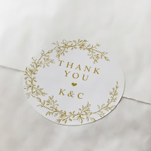 Trouw Dank Je Wel Elegant Vintage Goud Groene Bepl Ronde Sticker