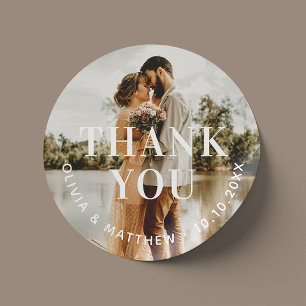 Trouw Dank Je Wel   Elegante Neutrale Schone Foto Ronde Sticker