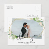 Trouw Dank Je Wel Groene Geometrische Foto Briefkaart (Voorkant / Achterkant)