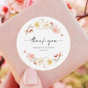 Trouw Dank Je Wel met Wilde Bloemen Roze Ronde Sticker