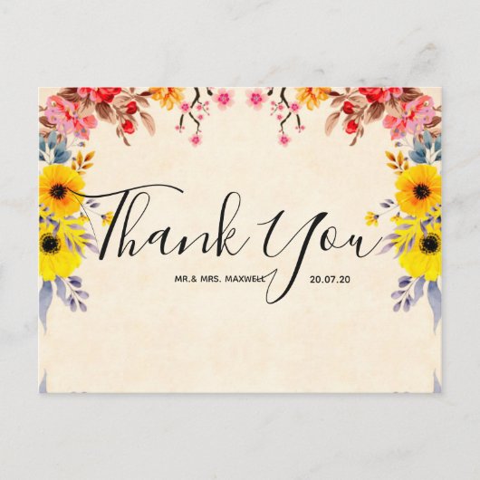 Trouw Dank Je Wel Romantische Bloemenscript Ansich Briefkaart (Voorkant)